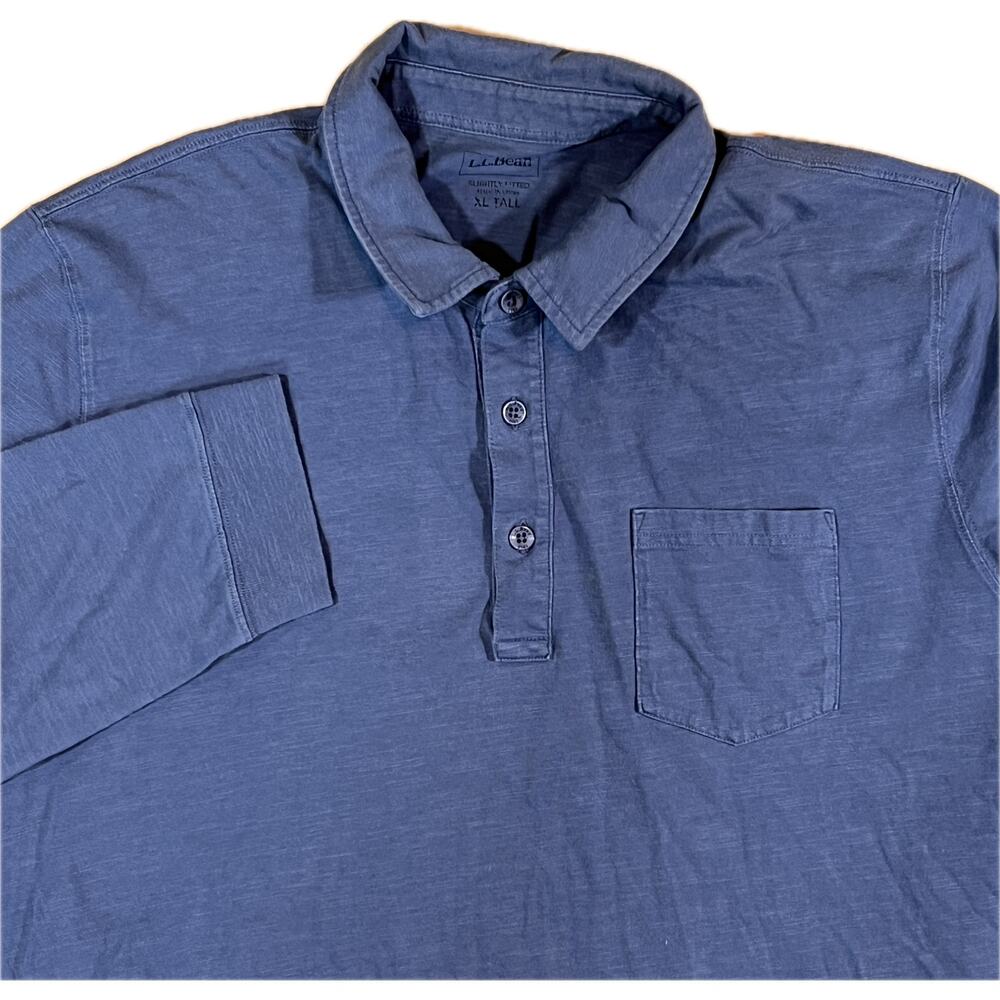 L.L.Bean Organic Cotton Long Sleeve Henely Polo Blue Slightly Fitted Men XL Tall